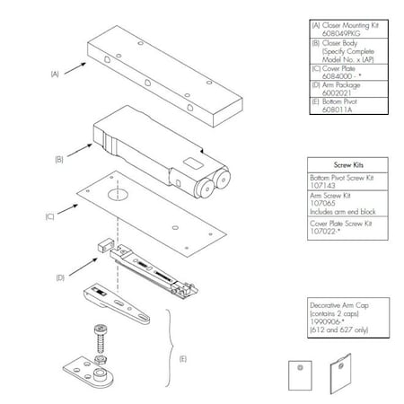 Rixson 90 Degree Center Hung Overhead Concealed Closer for Wood Doors and Frames Flat Black W60862290NHO